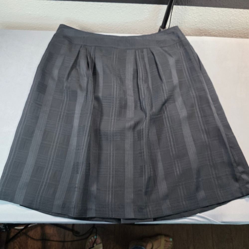 Ann Taylor Black Tonal Plaid Pleated A-Line Skirt Lined Size 14 NWT 85388987